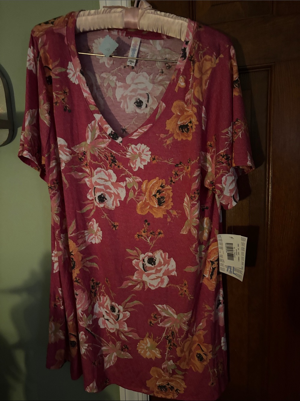 LuLaRoe Pink Floral Top with White Accents